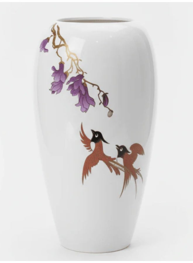 AKDC Decorative Fibre Floor Vase – Elegant White Finish with Artistic Birds Artwork, 26 cm - Image 1